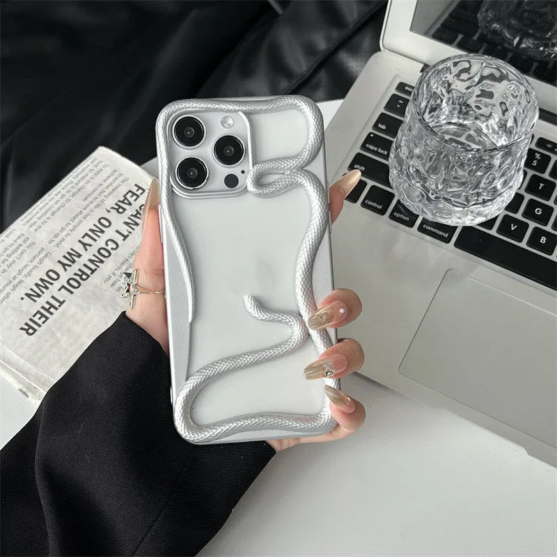 Electroplated glossy hollow snake TPU phone case for iPhone 13-16 series with reflective silver finish