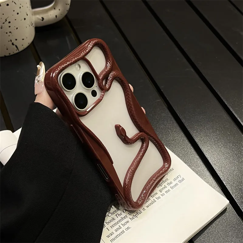 Electroplated glossy hollow snake TPU phone case for iPhone 13-16 series with reflective silver finish