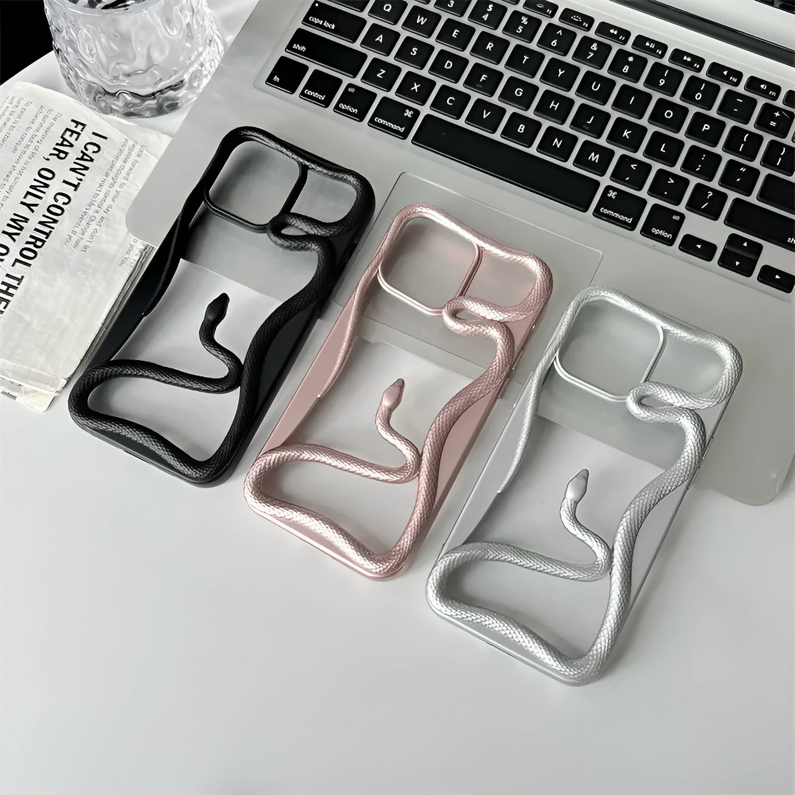 Electroplated glossy hollow snake TPU phone case for iPhone 13-16 series with reflective silver finish