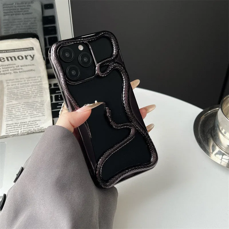 Electroplated glossy hollow snake TPU phone case for iPhone 13-16 series with reflective silver finish