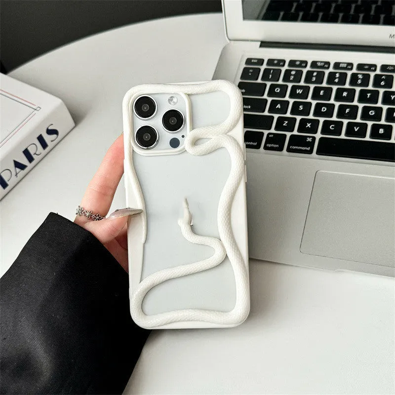 Electroplated glossy hollow snake TPU phone case for iPhone 13-16 series with reflective silver finish