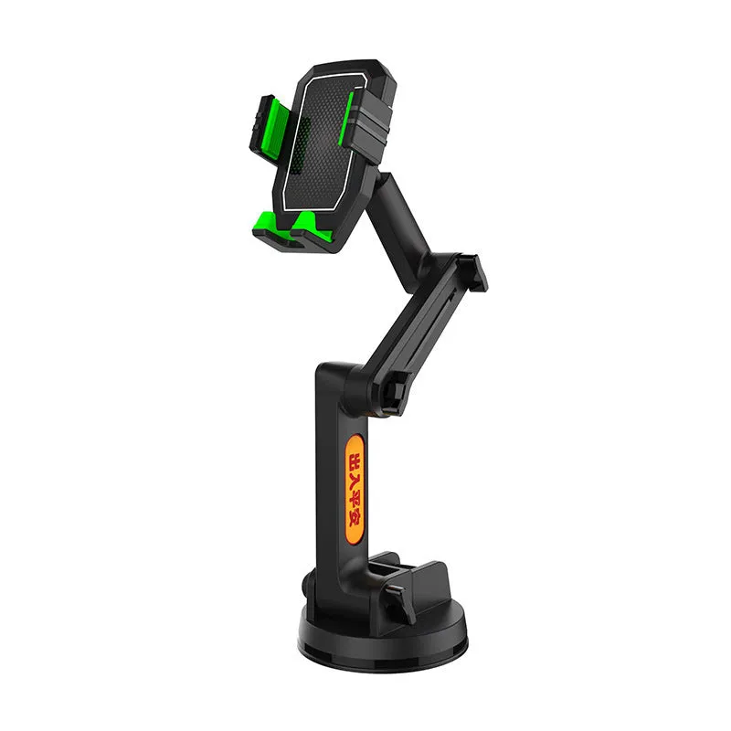 Gray car suction cup phone holder mounted on windscreen with clip cradle