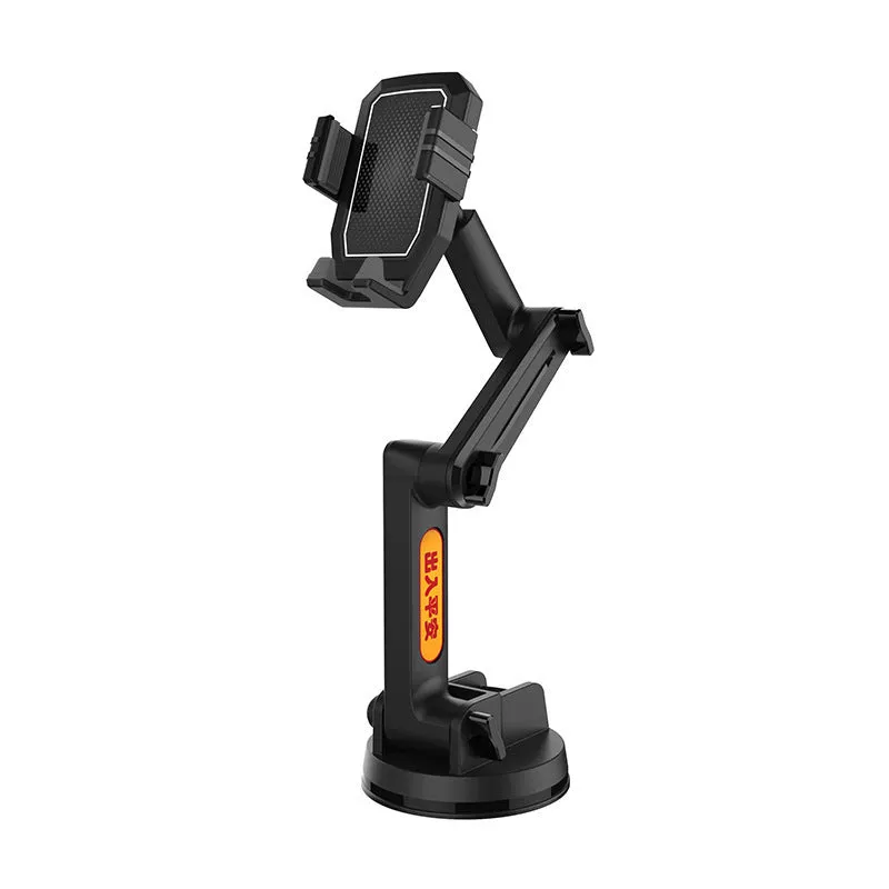 Gray car suction cup phone holder mounted on windscreen with clip cradle