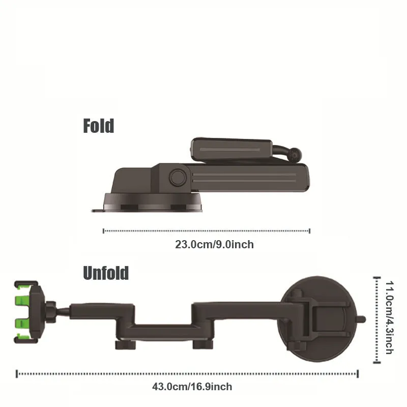 Gray car suction cup phone holder mounted on windscreen with clip cradle
