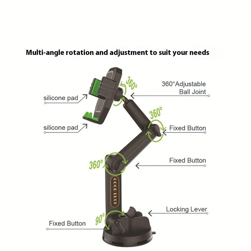 Gray car suction cup phone holder mounted on windscreen with clip cradle