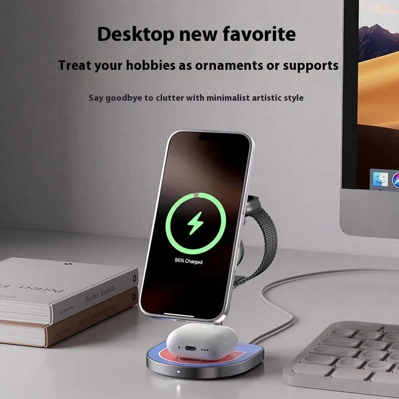 Three-in-one magnetic wireless charger aluminium alloy X85 in three colour options