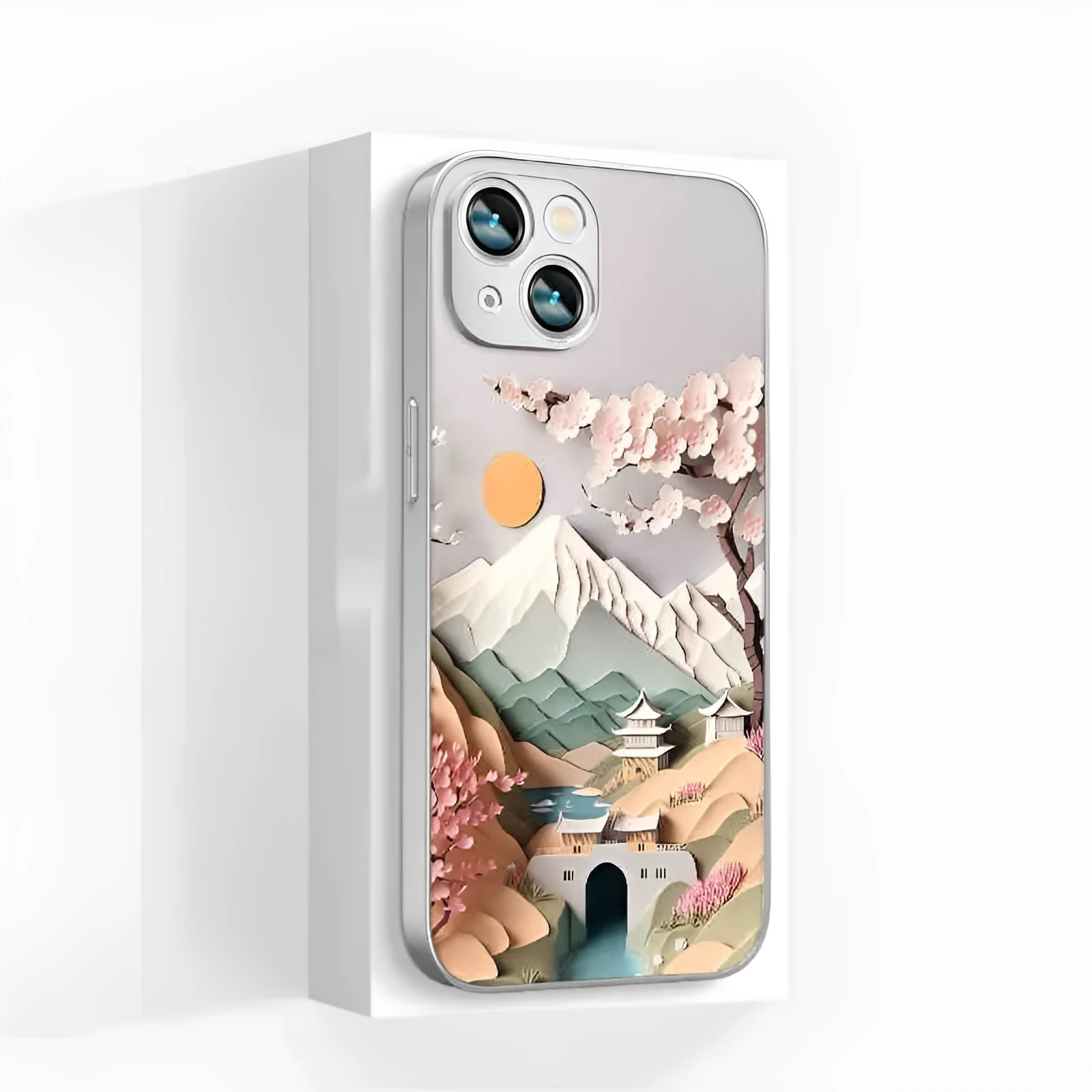 Silicone magnetic phone case with Lichun Mountain Map print for iPhone 16 Pro Max