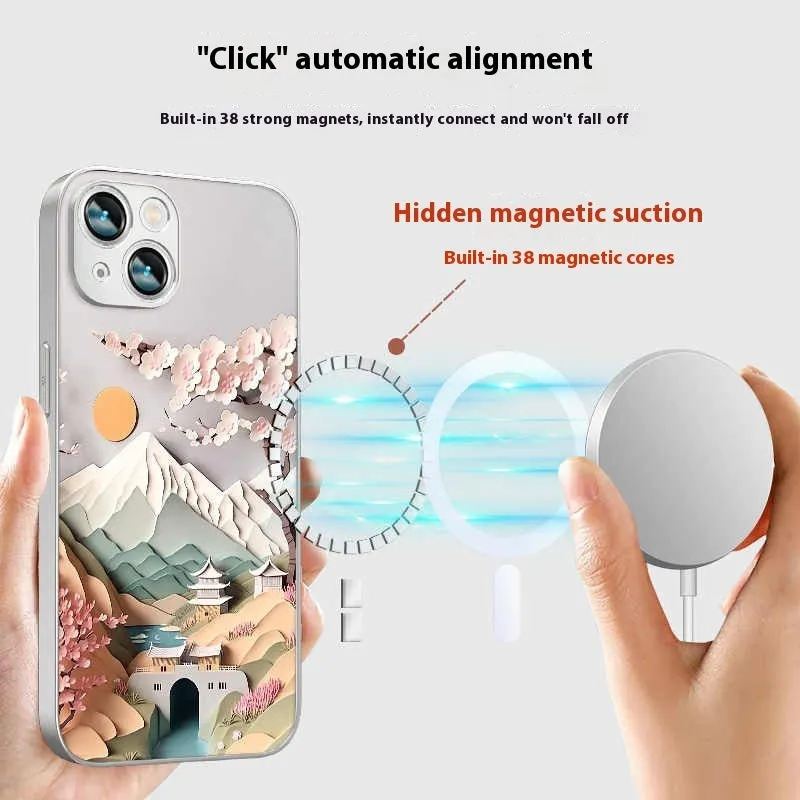 Silicone magnetic phone case with Lichun Mountain Map print for iPhone 16 Pro Max