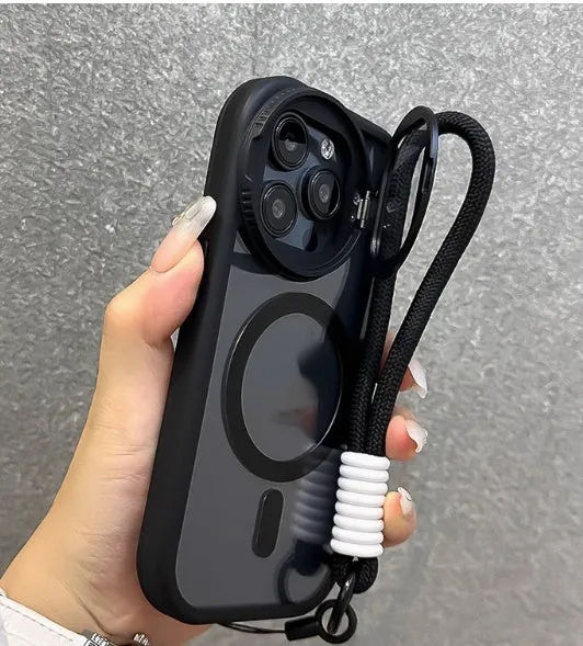 Acrylic anti-fall phone case with lens film bracket and hand rope for iPhone