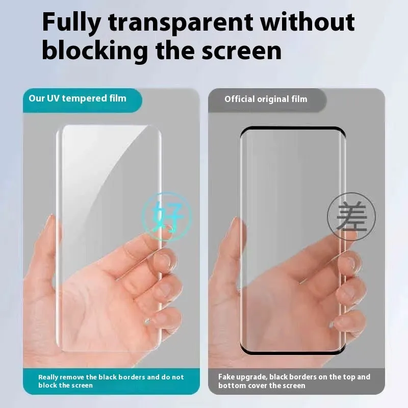 UV full glue tempered glass screen protector for Samsung Galaxy phone with glue bottle and UV lamp