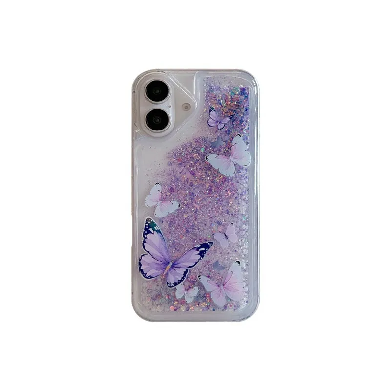 Luminous butterfly glitter TPU phone case for Apple iPhone showing purple colour
