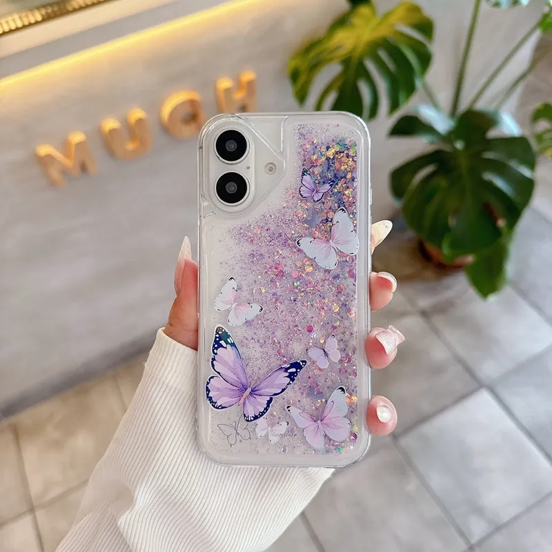 Luminous butterfly glitter TPU phone case for Apple iPhone showing purple colour
