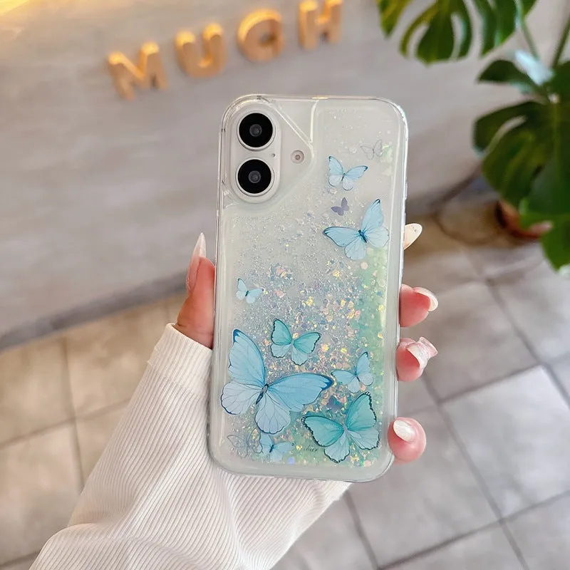 Luminous butterfly glitter TPU phone case for Apple iPhone showing purple colour