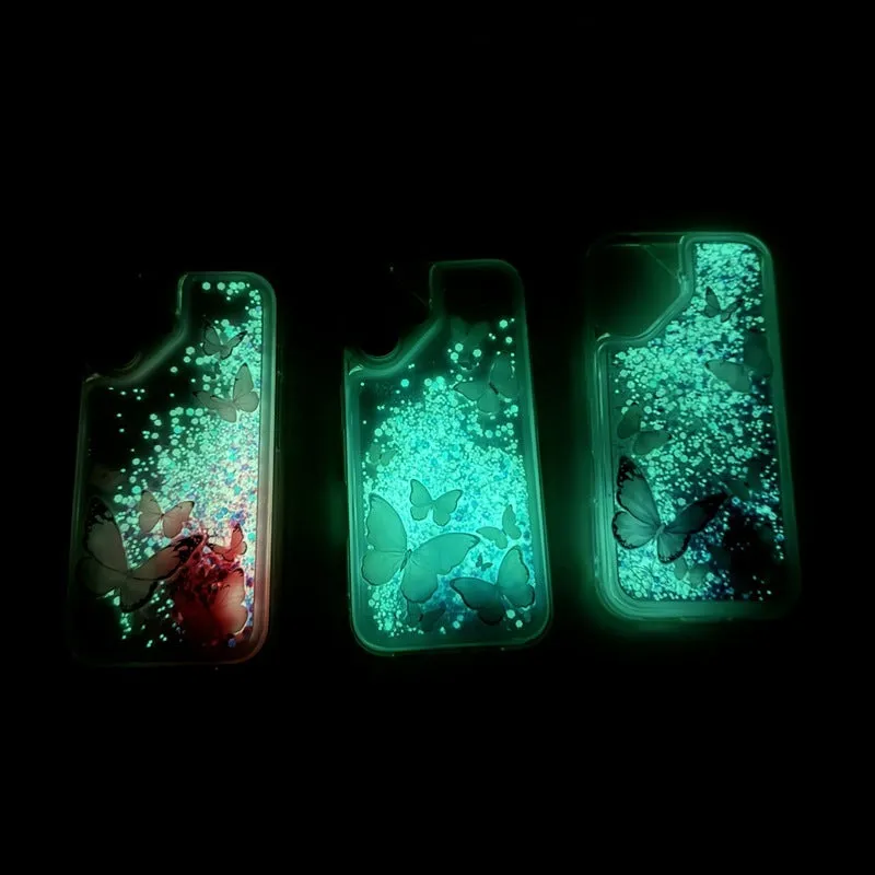 Luminous butterfly glitter TPU phone case for Apple iPhone showing purple colour
