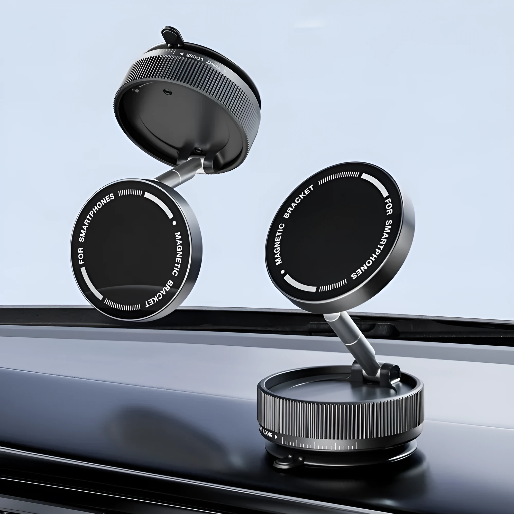 Vacuum magnetic suction 720-degree rotating phone bracket in Night Blue Metal Black