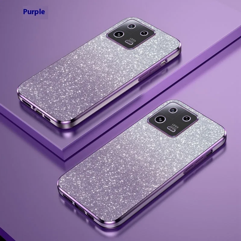Gradient glitter electroplating TPU phone case for Xiaomi with fine holes, black colour, all-inclusive design