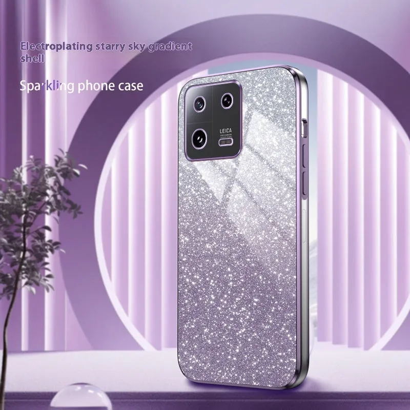Gradient glitter electroplating TPU phone case for Xiaomi with fine holes, black colour, all-inclusive design
