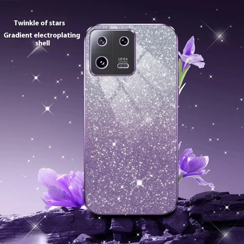 Gradient glitter electroplating TPU phone case for Xiaomi with fine holes, black colour, all-inclusive design
