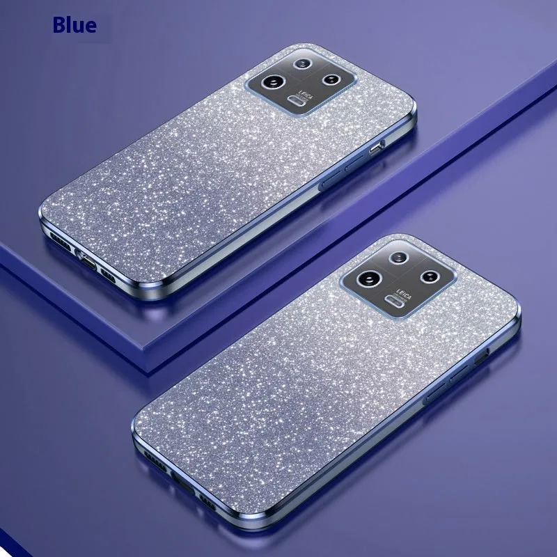 Gradient glitter electroplating TPU phone case for Xiaomi with fine holes, black colour, all-inclusive design