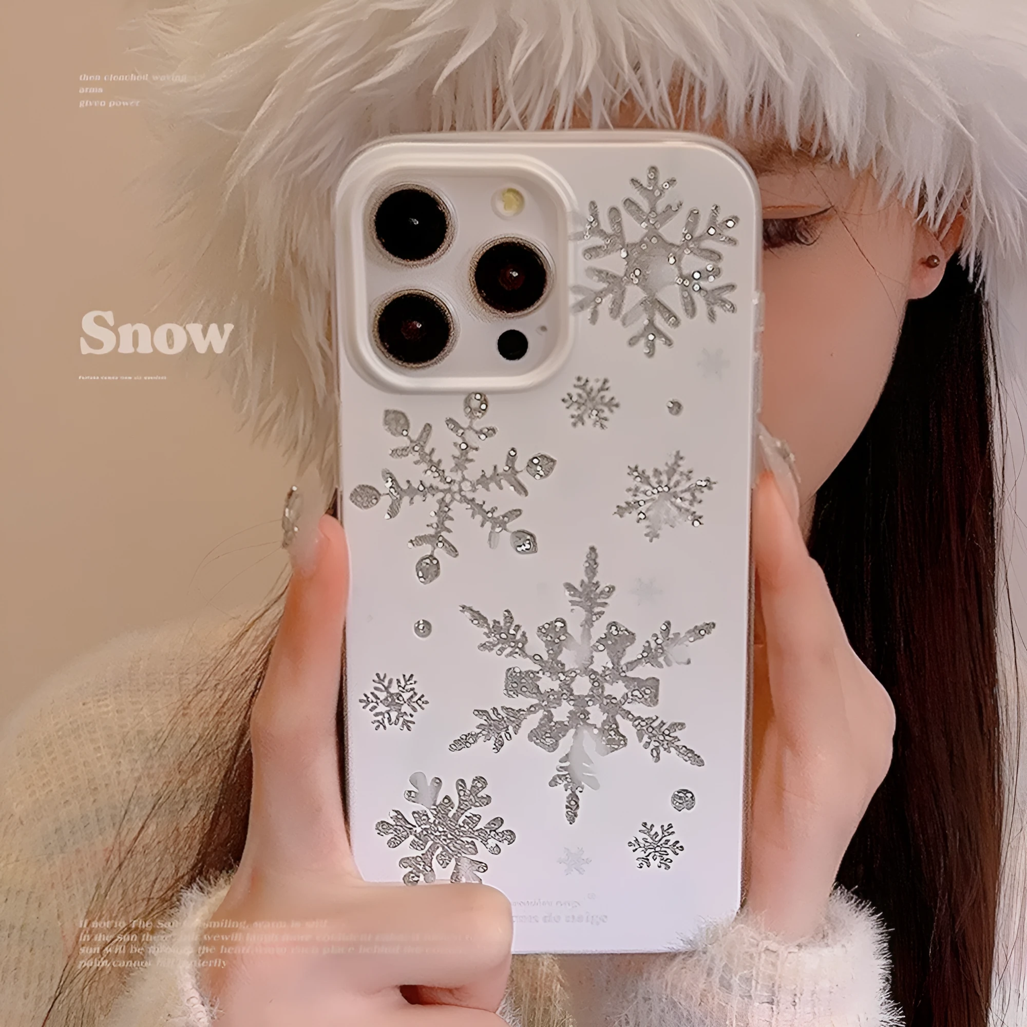 Winter floating cream TPU phone case for Apple iPhone with glitter transparent design