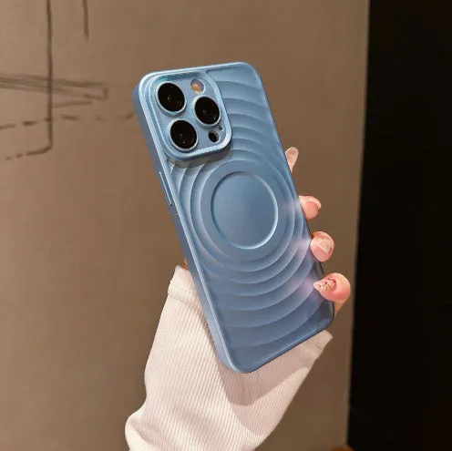 Shockproof oil injection magnetic phone case for iPhone with PC lens glass and frosted finish in black