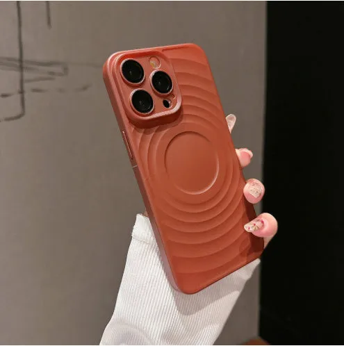 Shockproof oil injection magnetic phone case for iPhone with PC lens glass and frosted finish in black