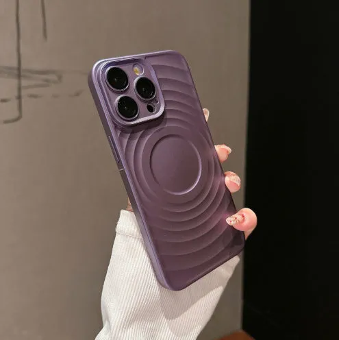 Shockproof oil injection magnetic phone case for iPhone with PC lens glass and frosted finish in black