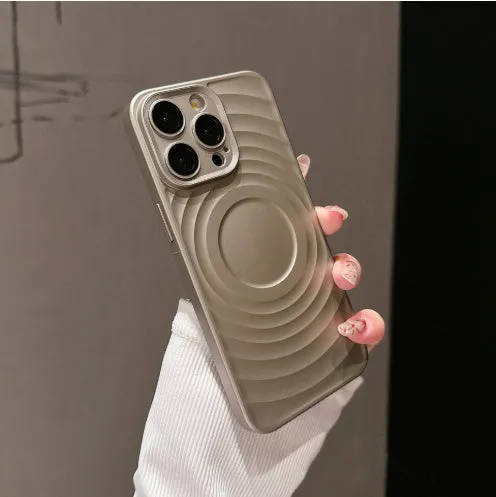Shockproof oil injection magnetic phone case for iPhone with PC lens glass and frosted finish in black