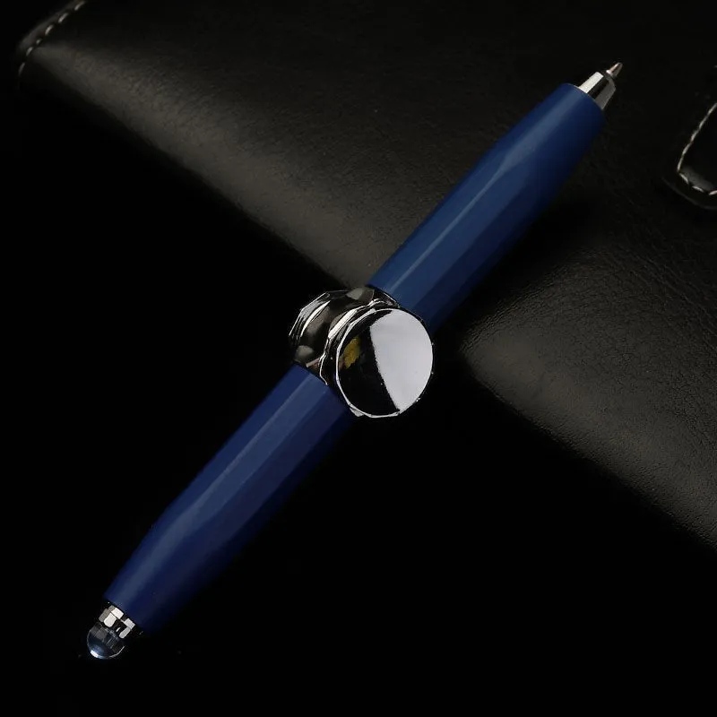 Metal gyro ballpoint pen with LED spinner top in various ink colour options