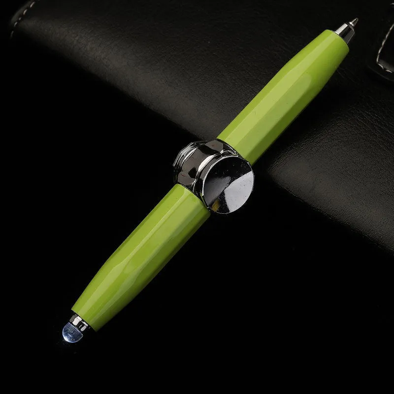 Metal gyro ballpoint pen with LED spinner top in various ink colour options