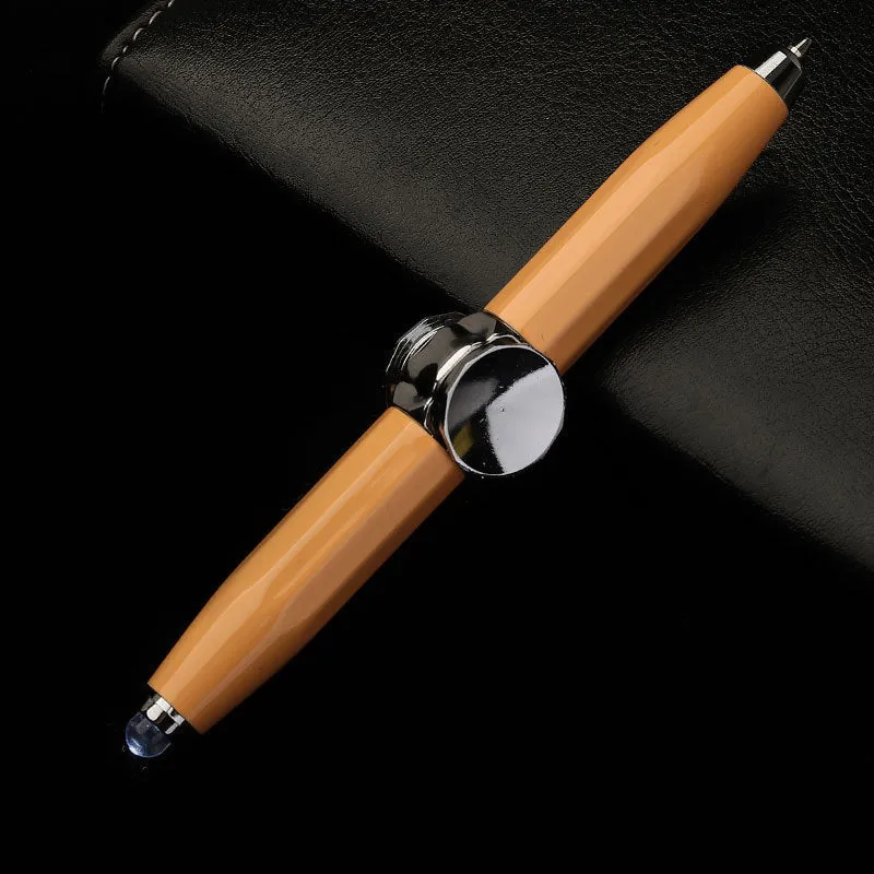 Metal gyro ballpoint pen with LED spinner top in various ink colour options