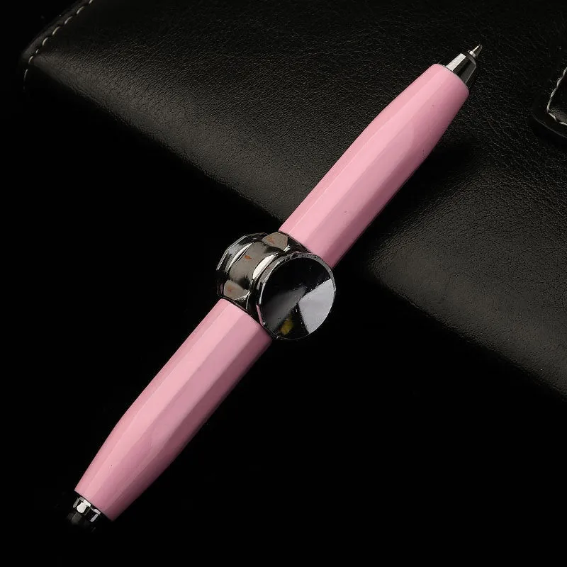 Metal gyro ballpoint pen with LED spinner top in various ink colour options