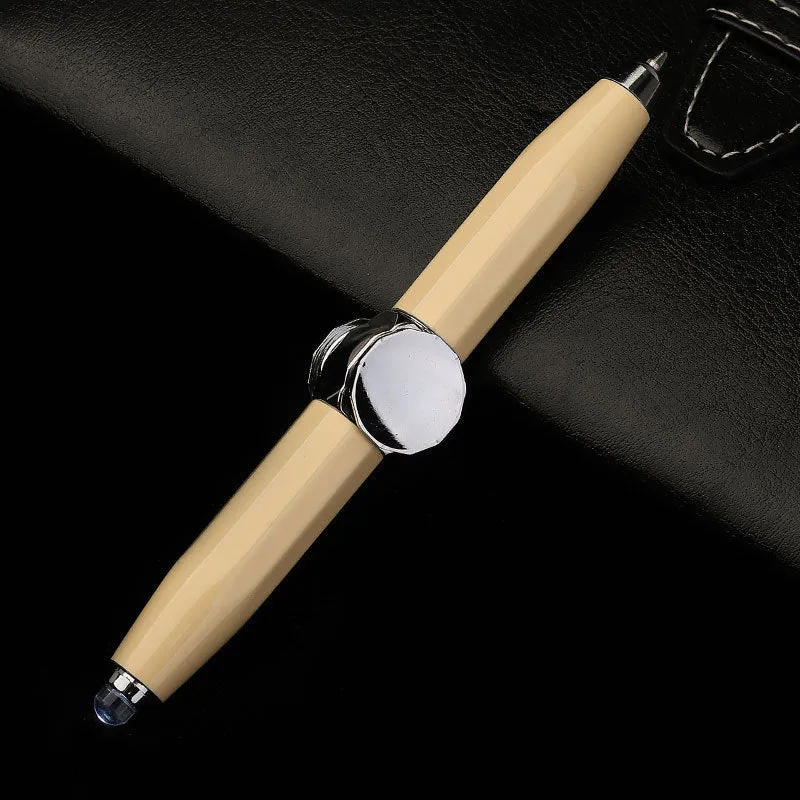 Metal gyro ballpoint pen with LED spinner top in various ink colour options