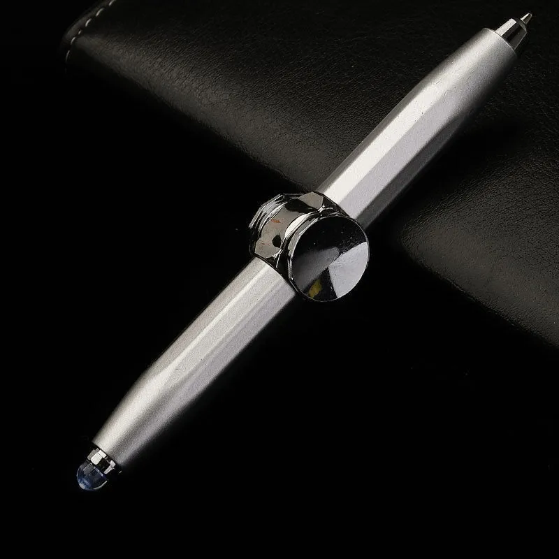 Metal gyro ballpoint pen with LED spinner top in various ink colour options