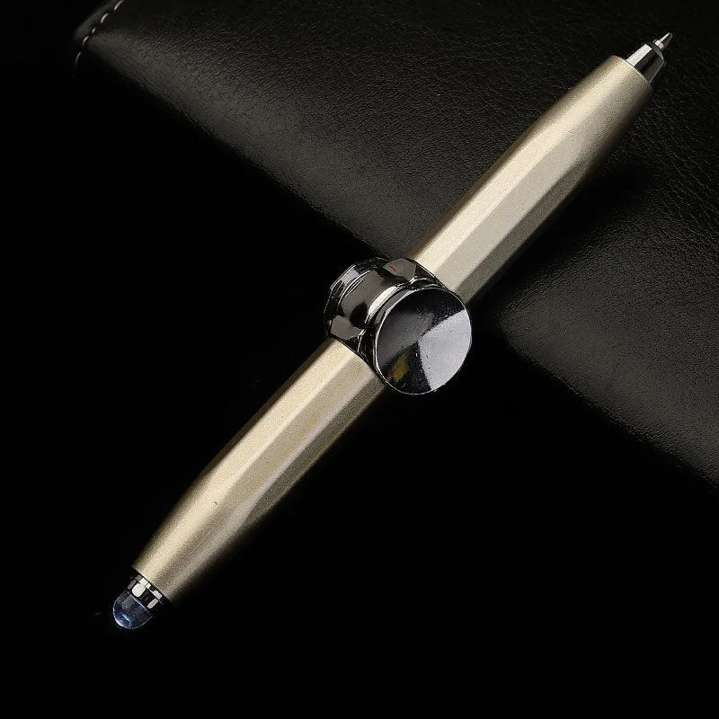 Metal gyro ballpoint pen with LED spinner top in various ink colour options