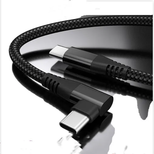 Double-headed charging cable with woven exterior, Lightning and Type-C ends, black colour, available in 1m 2m 3m