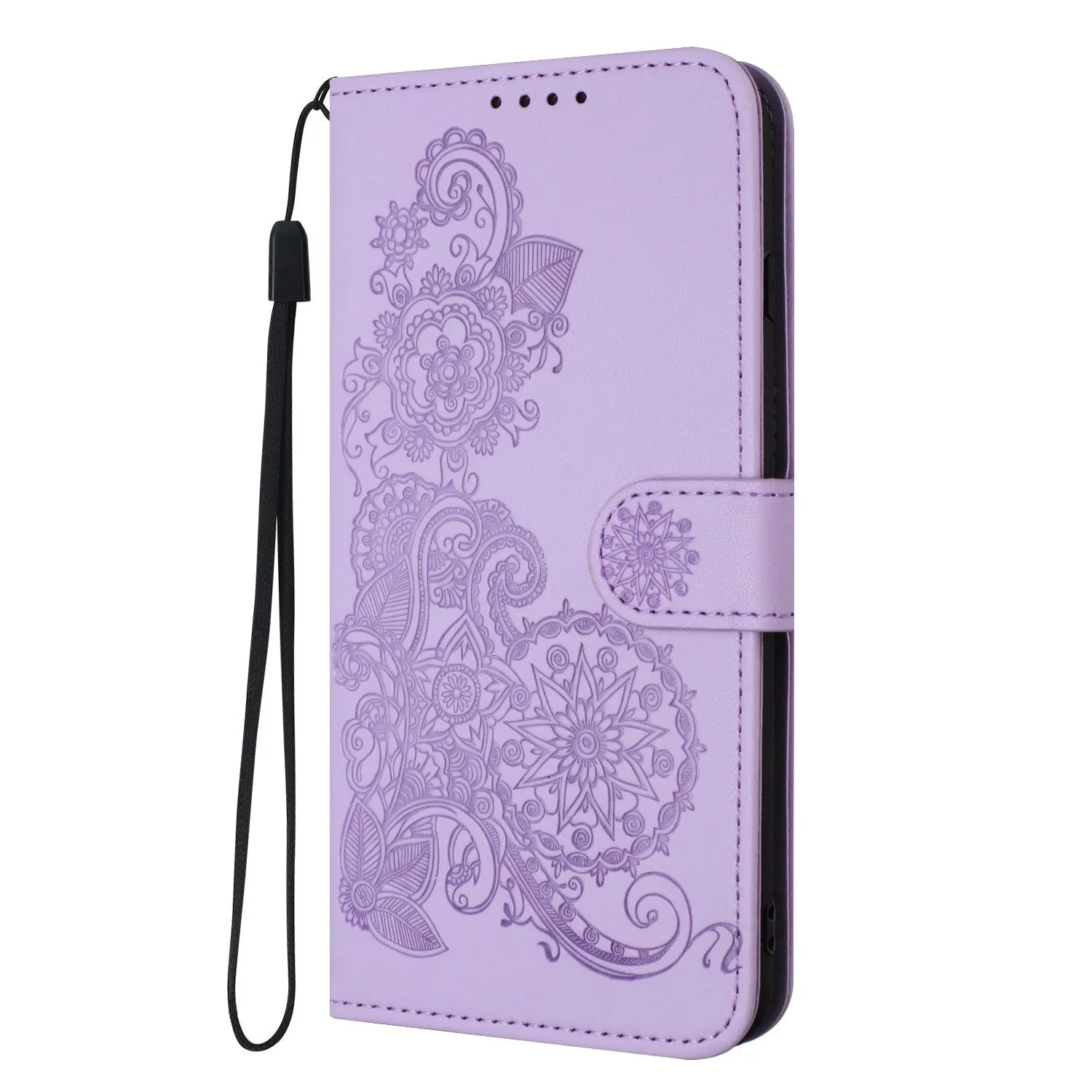 Datura embossed leather phone case with flip card slot for Samsung in brown colour
