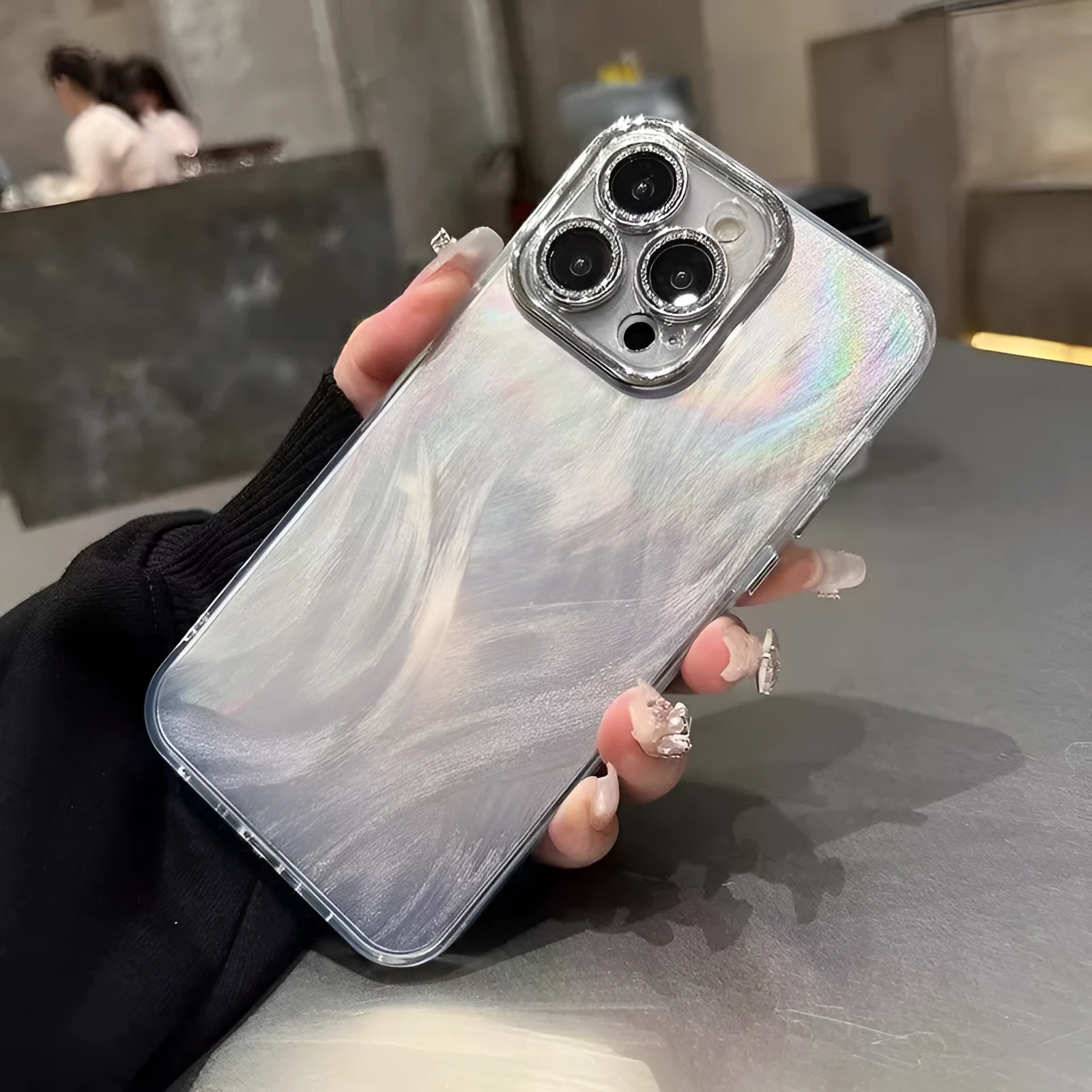 Glitter phone case for Apple iPhone 11-15, shockproof, black, shows all-inclusive fit with lens protector and bracelet