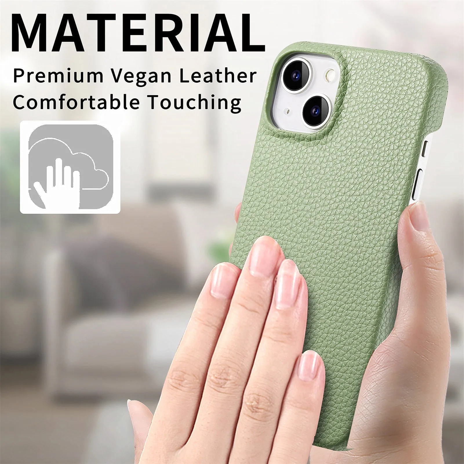 PU leather litchi grain phone case in matcha green for Apple iPhone protective cover