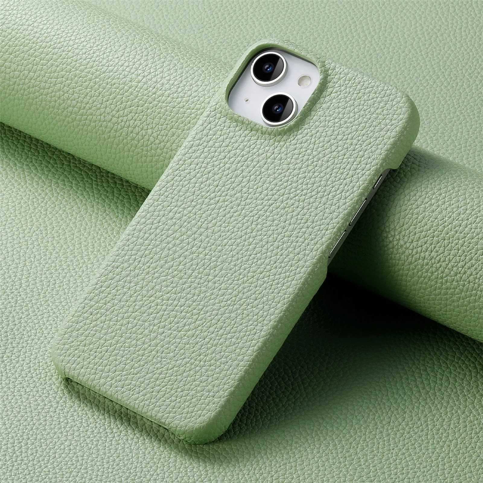 PU leather litchi grain phone case in matcha green for Apple iPhone protective cover