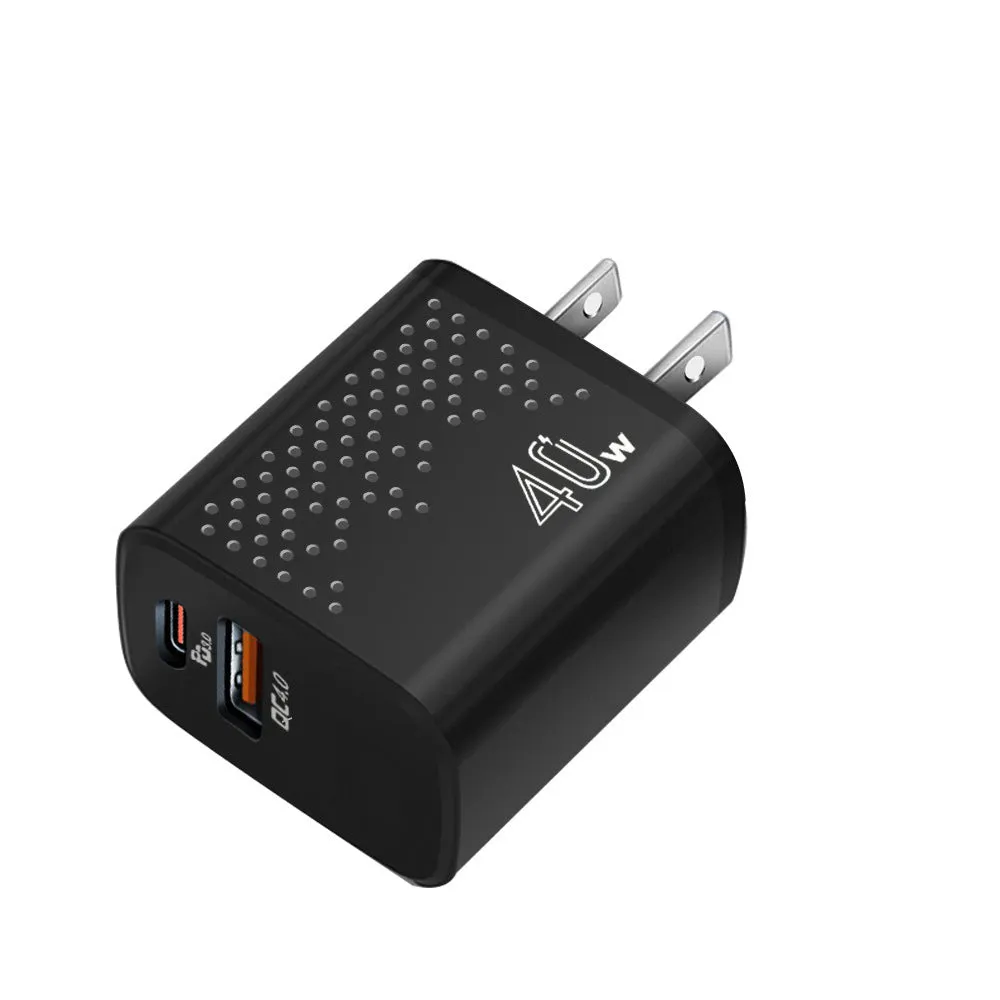 Dual-port USB charger 40W with European and American standard plugs in white and black colour options