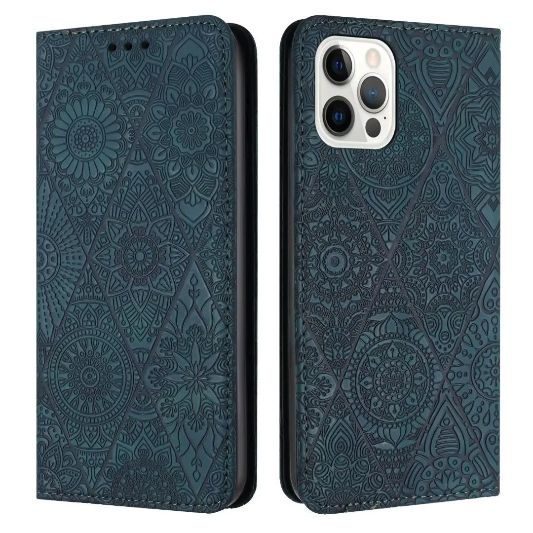 Solid colour retro embossing imitation leather phone case with built-in bracket, available for iPhone models
