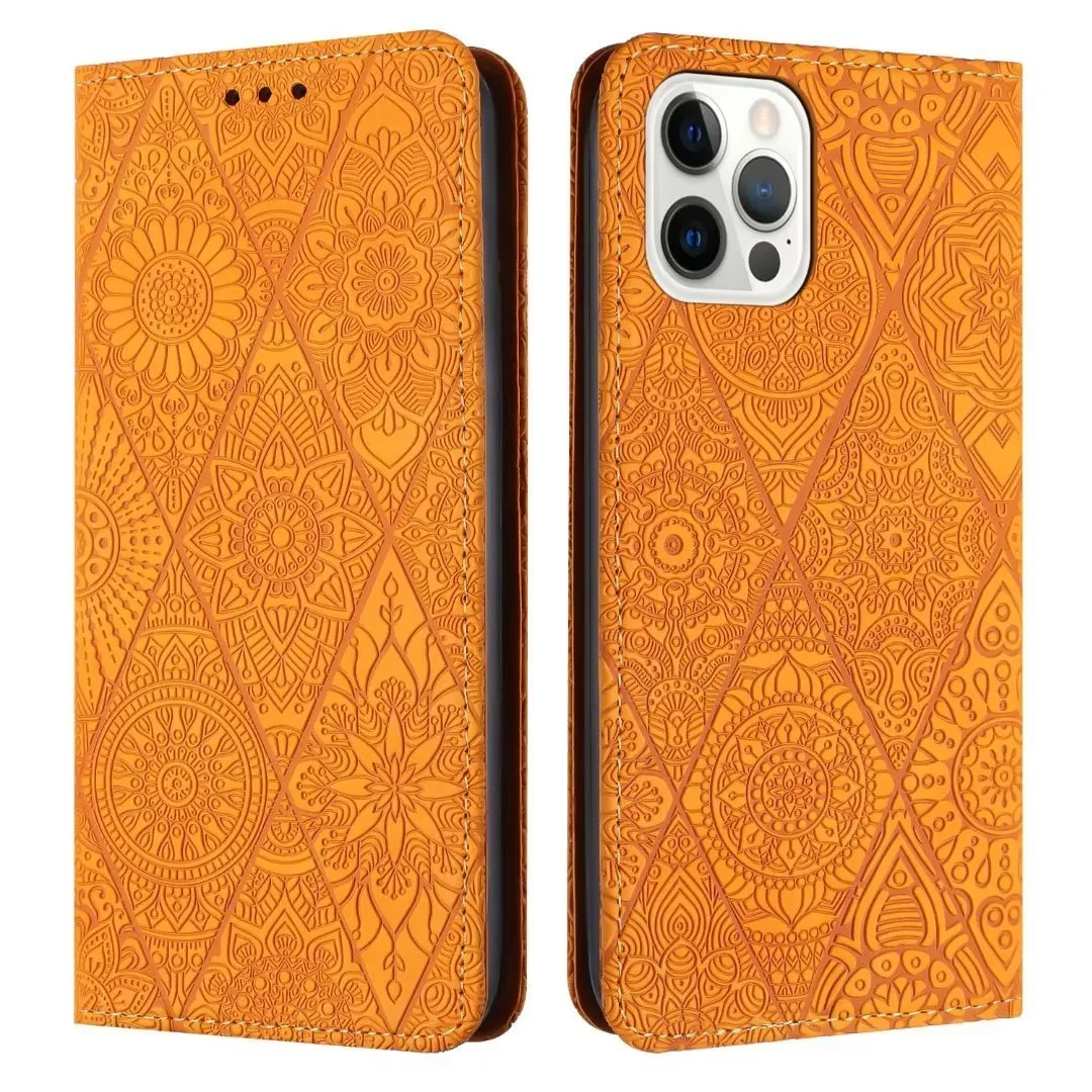 Solid colour retro embossing imitation leather phone case with built-in bracket, available for iPhone models