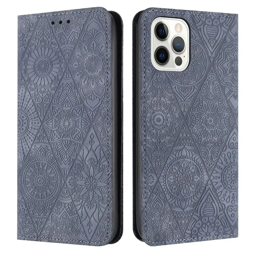 Solid colour retro embossing imitation leather phone case with built-in bracket, available for iPhone models