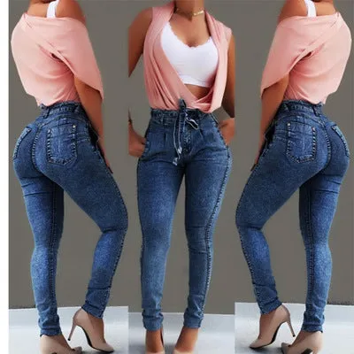 Women's fringed jeans with decorative frayed hems in dark blue, grey, and light blue colours