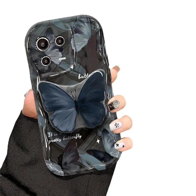 Silicone phone case with butterfly bracket in black for iPhone drop protection