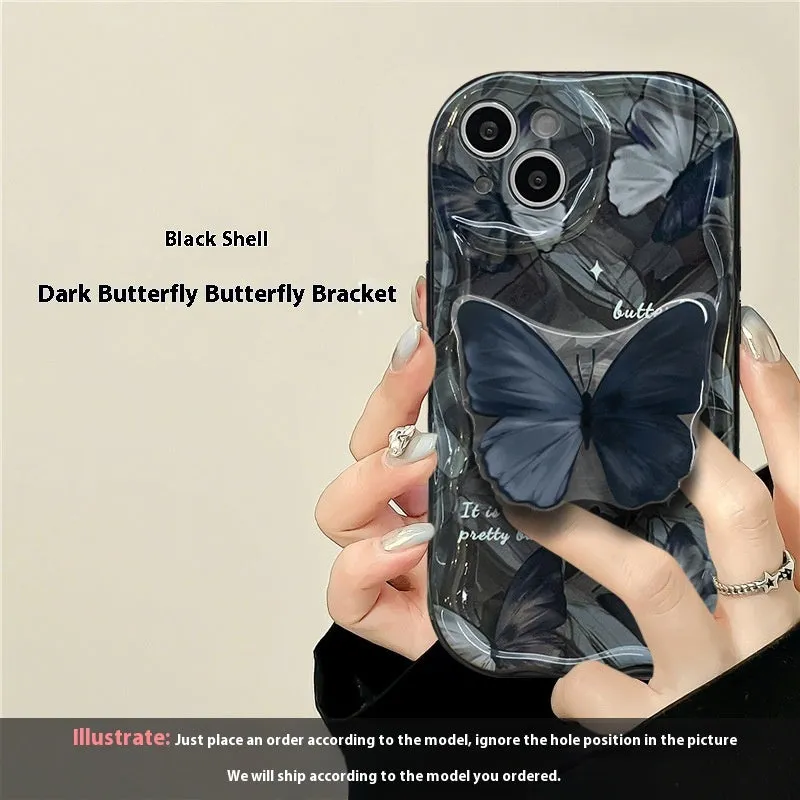 Silicone phone case with butterfly bracket in black for iPhone drop protection