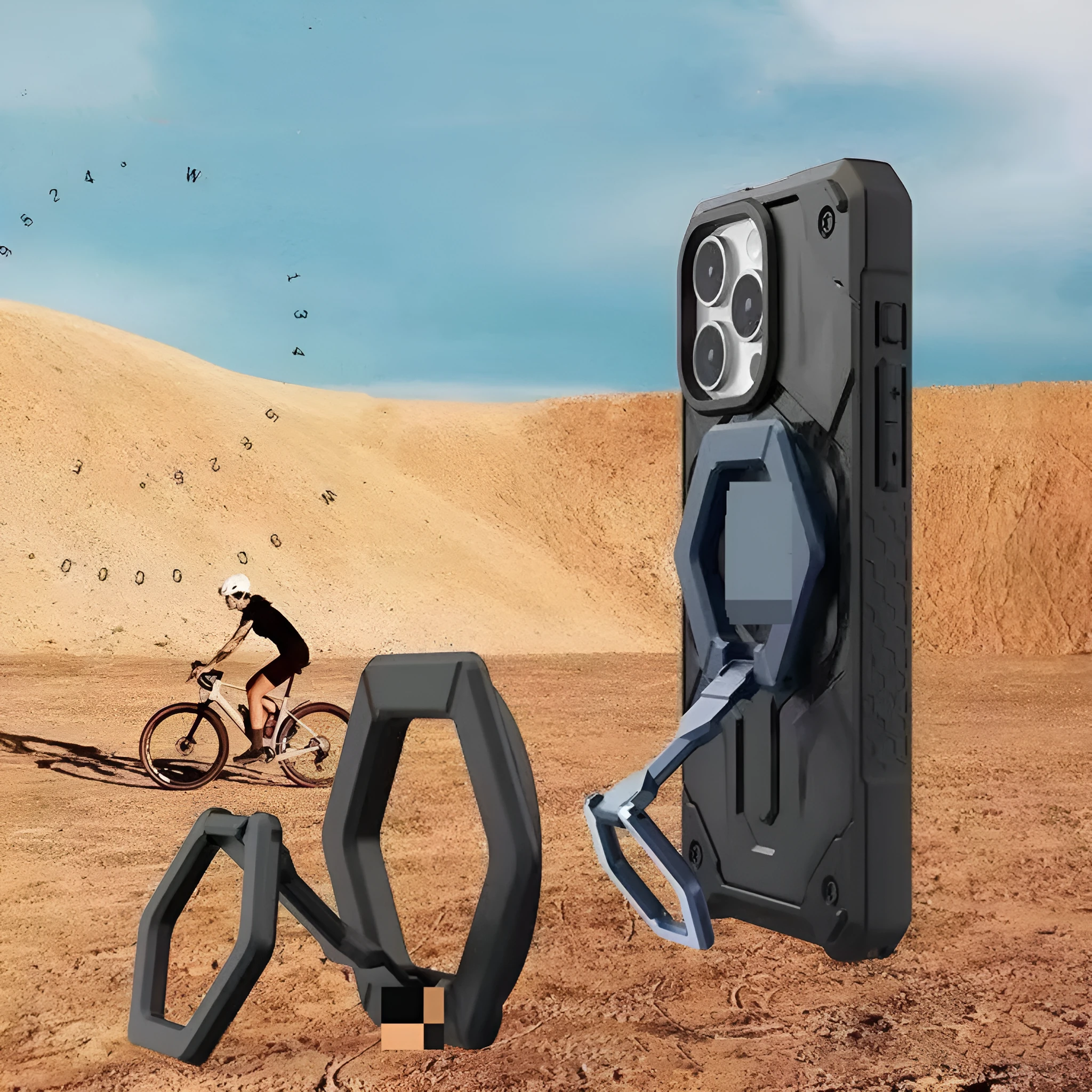 Retractable UAG magnetic phone holder fastened ring in black TPU PC hard case