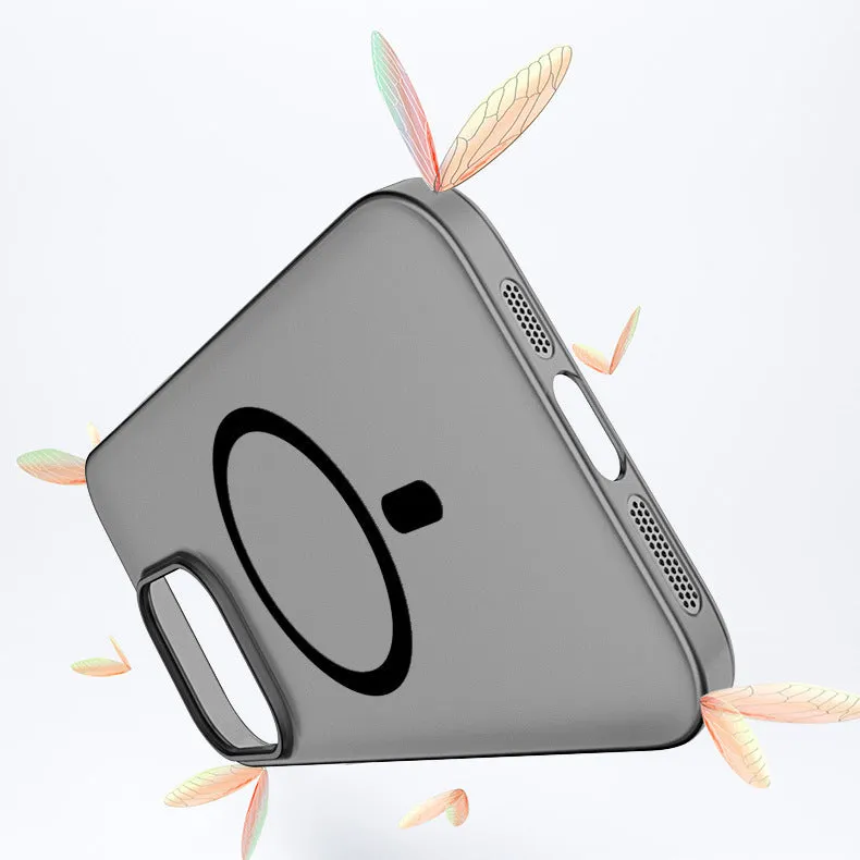 Frosted magnetic PC phone case in transparent pink for iPhone, shockproof and anti-fingerprint