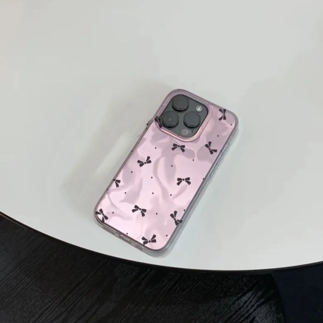 Silver water ripple bow TPU phone case for iPhone, 3D relief design, anti-wear and anti-fall cover